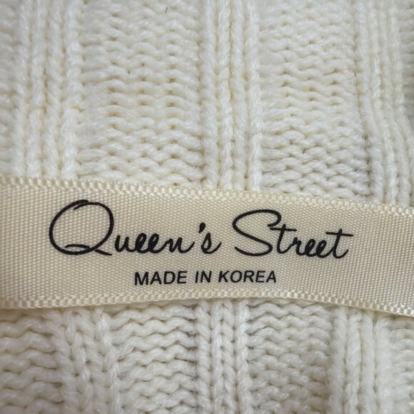 Queens Street Womens Cream Ribbed Knit Long Sleeve Midi Sweater Dress Size OS - Picture 8 of 10